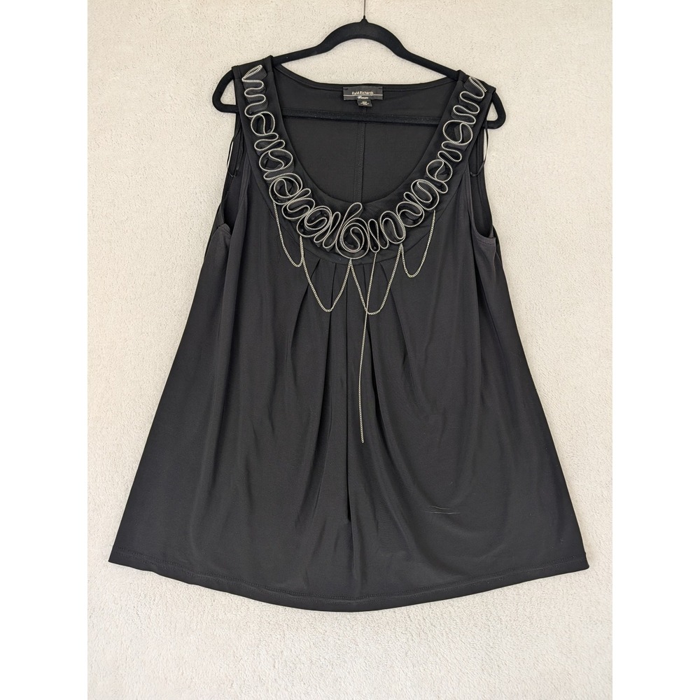 R&M Richards Woman Black Sleeveless Blouse Chain Embellished Neck Plus Size 16W